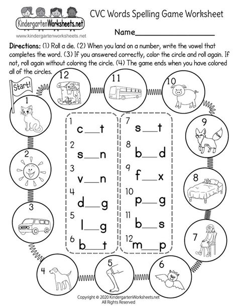 Kindergarten Cvc Words Spelling Game Worksheet Spelling Worksheets