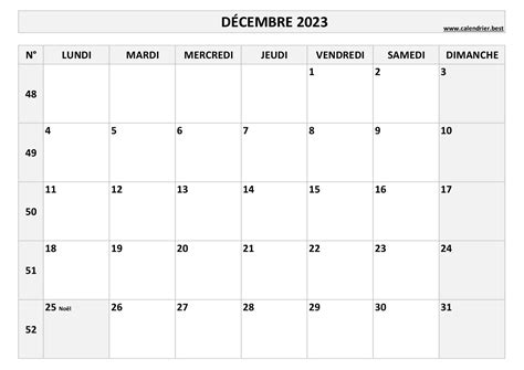 Calendrier Décembre 2023 à consulter ou imprimer Calendrier best