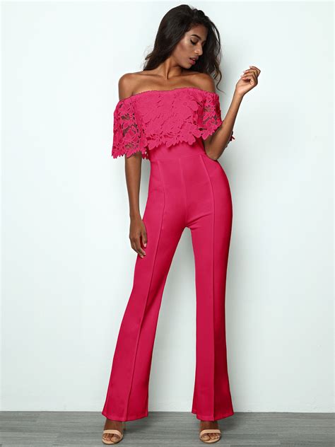 sexy lace ruffled off shoulder slinky wide leg jumpsuit online discover hottest trend fashion