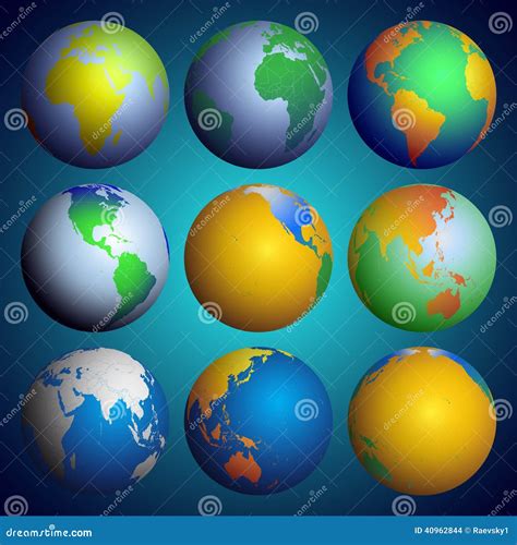 Set Of Globes Color World Map Vector Stock Vector Illustration Of