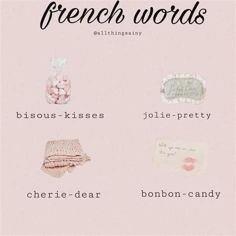 The French Words Are Displayed In Different Styles And Colors