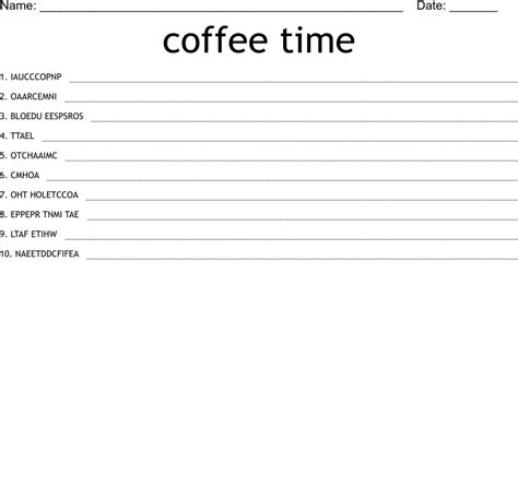 Coffee Time Word Scramble Wordmint