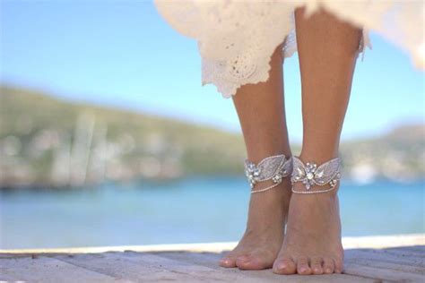 Crystal Boho Beach Wedding Barefoot Sandals Banglecuff Etsy Beach