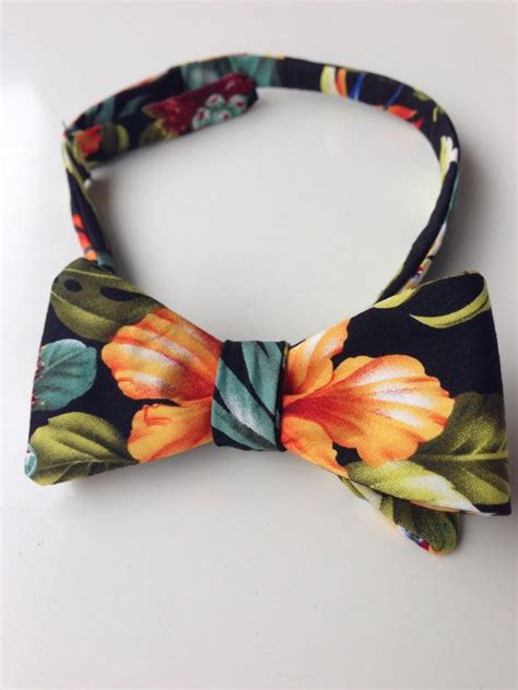 Black W Multi Colors Hawaiian Floral Adjustable Bow Tie Self Tie