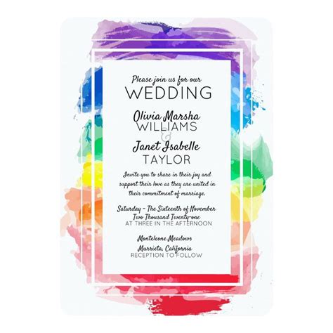 Rainbow Watercolors Collection Wedding Invitation Zazzle Rainbow Wedding Theme Rainbow