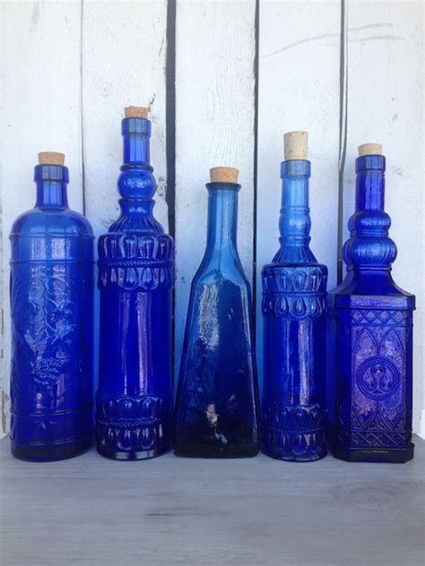Vintage Cobalt Blue Glass Bottles Blue Supply By Mellafina