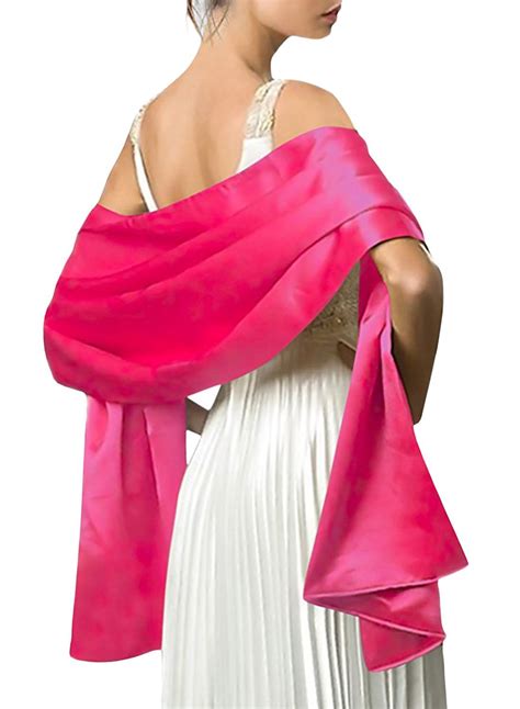 Hot Pink Satin Shawl Silk Scarf Dress With Shawl Bridesmaid Dresses Satin Dresses