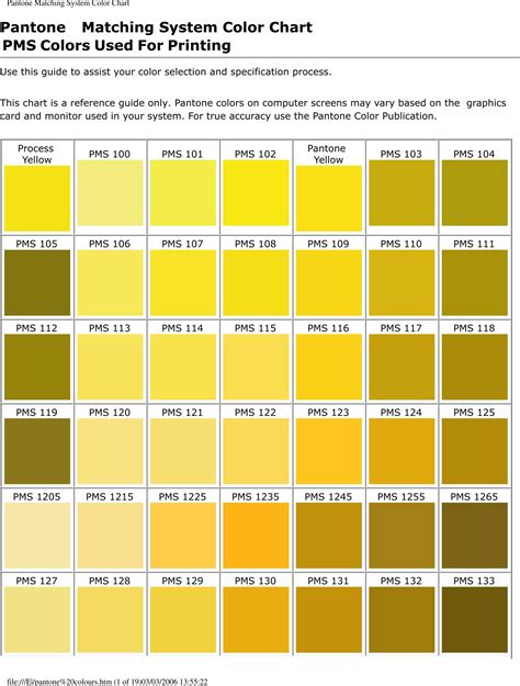 Pms Color Chart 1 Color Palette Yellow Pantone Color Chart Shades
