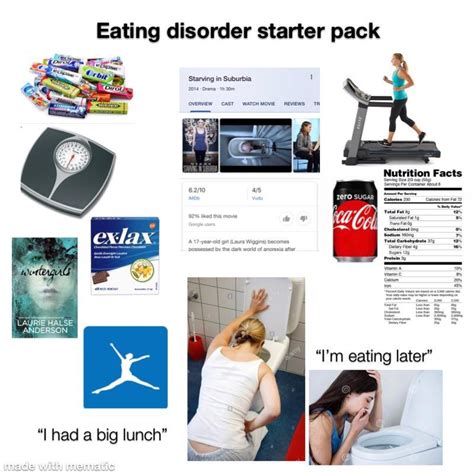 If i ever post something offensive, let me know and i'll change it! Eating disorder starter pack : EDanonymemes