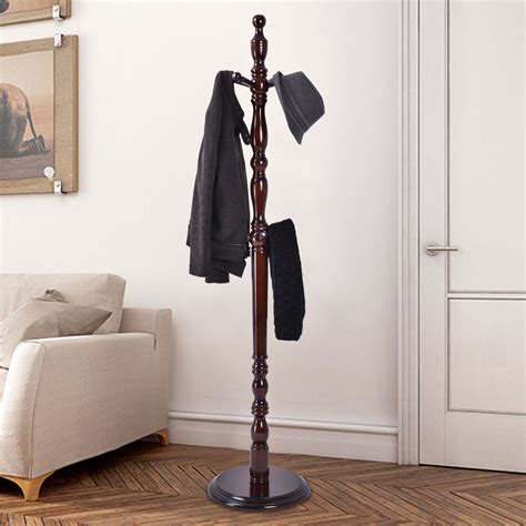 Costway 2 Tier Wood Hat Coat Rack Hanger Tree Stand Hallway Entry Home