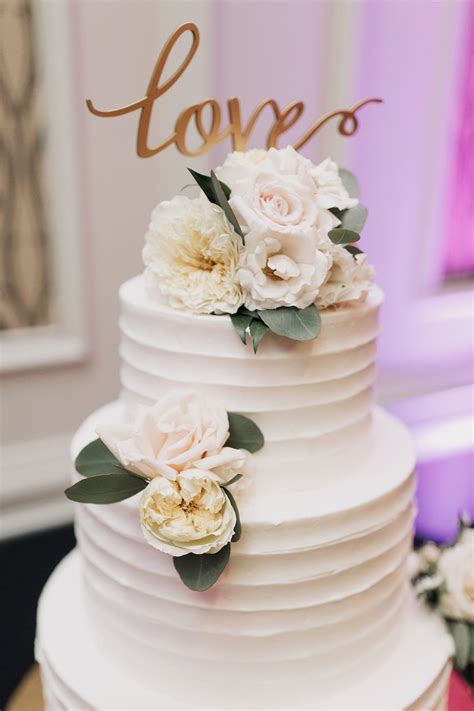 Tier White Buttercream Wedding Cake With Fresh Pastel Pink Flowers