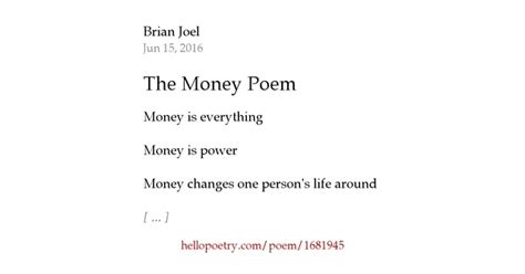 The Money Poem By Brian Joel Hello Poetry