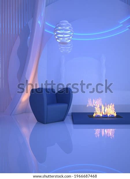 Futuristic Interior Design Living Room Fireplace Stock Illustration