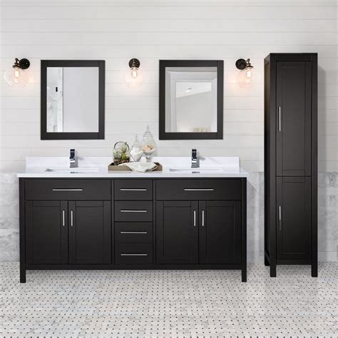 Double Vanity With Centered Linen Vanities And Linen Cabinets