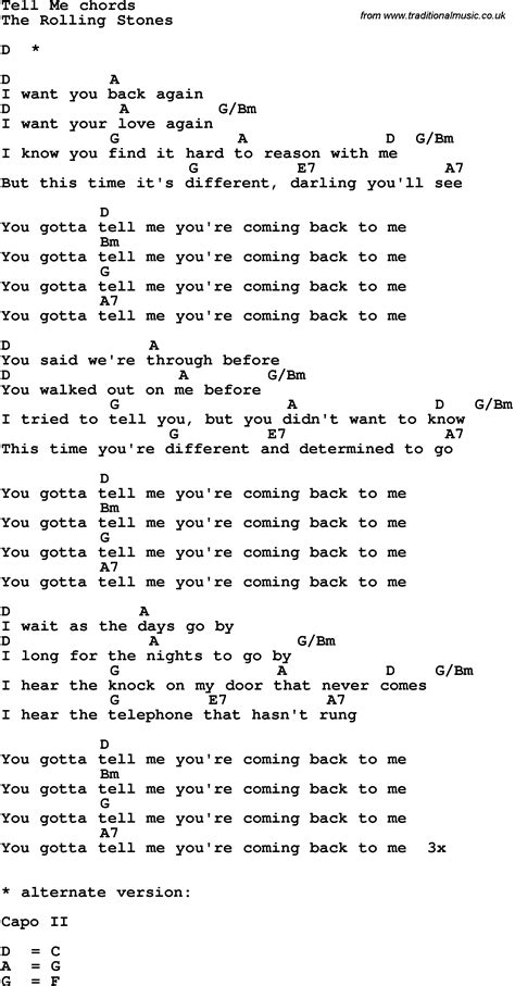 Song Lyrics With Guitar Chords For Tell Me The Rolling Stones