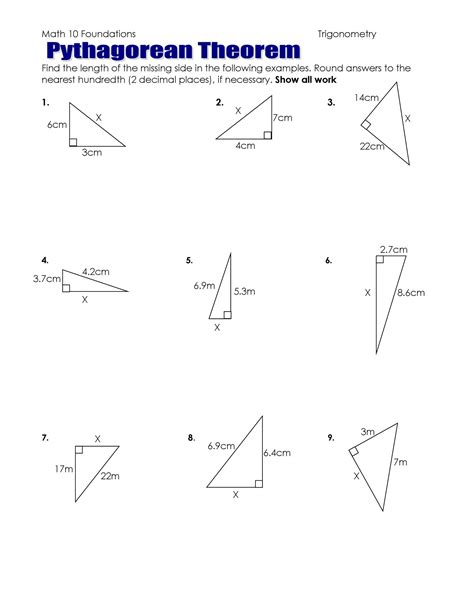 pythagoras theorem worksheets