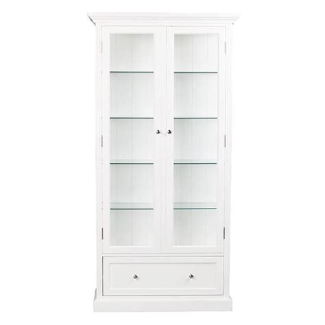 Victoria Distressed White Glass Display Cabinet Front View Glass