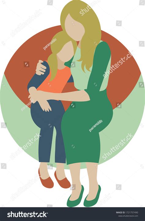 Cute Cartoon Illustration Mother Daughter Hugging Stock Vector Royalty Free 1721757490
