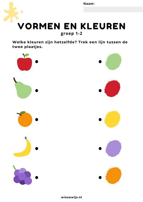 Werkblad Kleuren Groep 1 2 Kleur Matchen Thema Eten En Drinken Wiesewijs