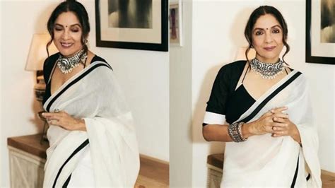 neena gupta looks stunning in a saree at uunchai screening masaba gupta reacts bollywood