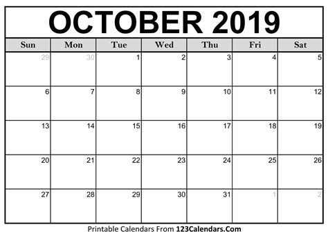Printable October 2018 Calendar Templates 123calendarscom