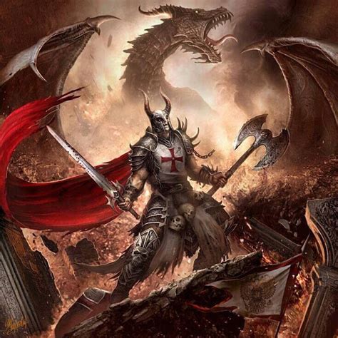 Medieval Knight Fighting Dragon