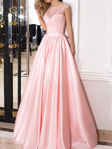 Elegant A Line Pink Long Satin Prom Dress Party Dress