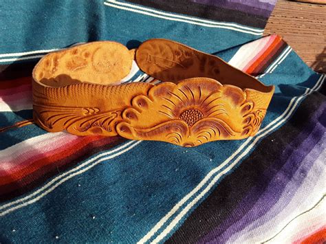 Vintage Tooled Leather Corset Waist Belt