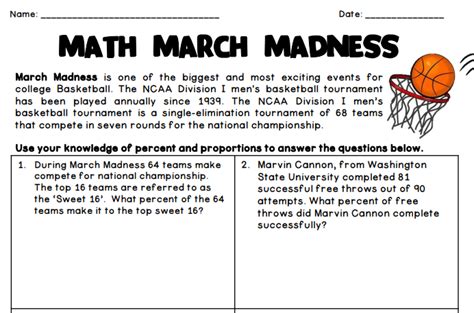 March Madness Math Activity Percent And Proportion March Madness Math