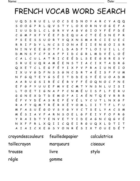 French Vocab Word Search Wordmint