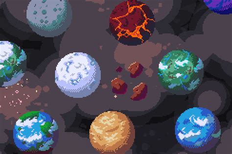 240 Pixel Art Planets 2d テクスチャ＆マテリアル Unity Asset Store