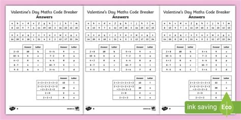 Ks1 Valentines Day Maths Code Breaker Worksheet
