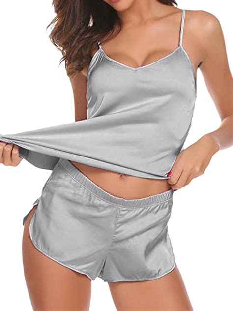 Women Sexy Lingerie Silk Satin Pajamas Cami Shorts Set Sleepwear Ladies 2pcs Sleeveless Camisole