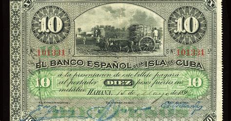 Cuba Banknotes 10 Cuban Pesos Banknote Of 1896 El Banco Espanol De La
