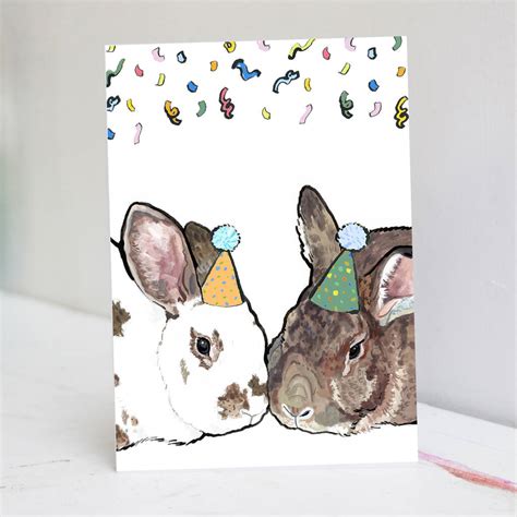 Party Rabbits Bunny Rabbit Birthday Card Rabbit Card By Pet Portrait