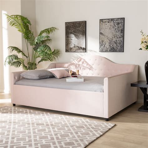 Baxton Studio Perry Light Pink Velvet Button Tufted Full Size Daybed