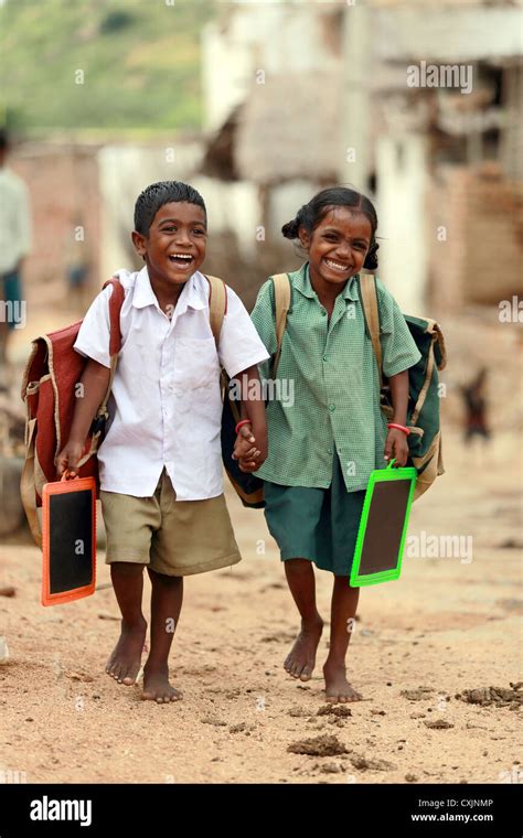 Indian School Children Going To School Andhra Pradesh South India Stock
