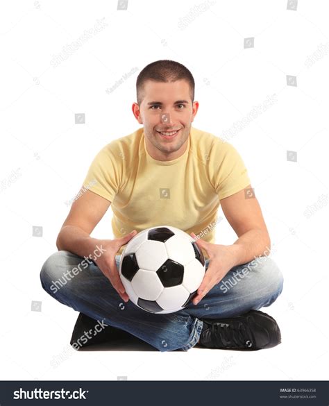 Attractive Young Man Holding Soccer Ball Stock Photo 63966358