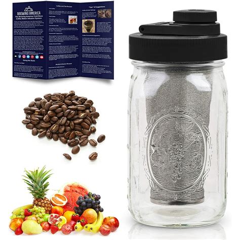 Brewing America Cold Brew Coffee Maker Kit Wide Mouth Mason Jar 1
