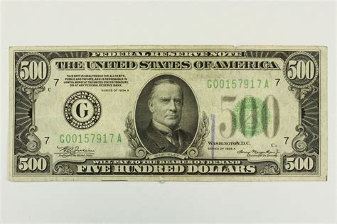 1934 A Five Hundred Dollar Bill Federal Reserve Chicago Note Green Seal