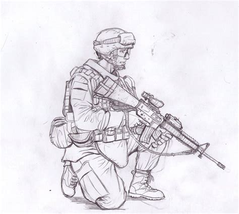 Us Marine M16a4 Acog By Bidass Soldier Drawing Military Drawings