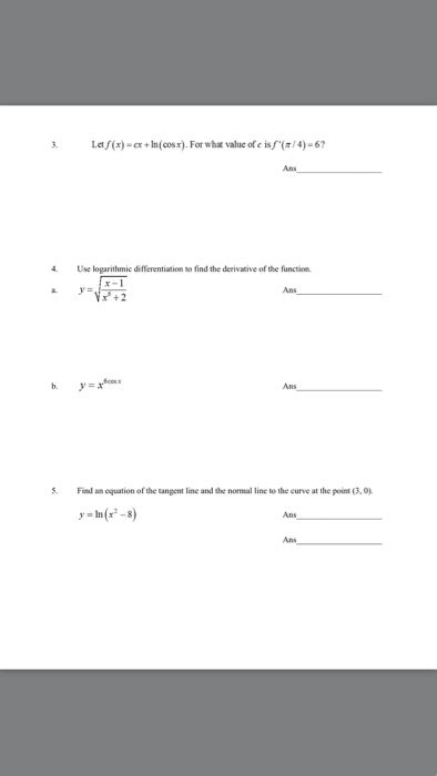 solved let f x cx ln cos x for what value of e is