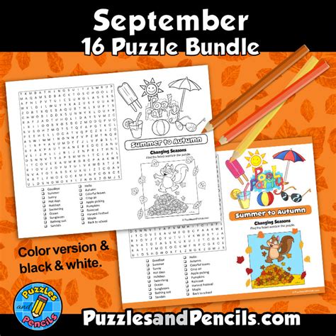 September Word Search Puzzle Activity Bundle 16 Wordsearch Puzzles