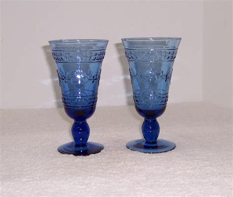 Triple A Resale 2 Cobalt Blue Glass Water Goblets