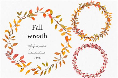 Fall Leaves Clipart Watercolor Fall Wreath Clip Art Autumn Etsy