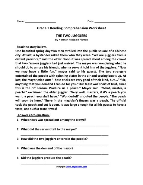 Third Grade 3rd Grade Reading Comprehension Worksheets Multiple Choice