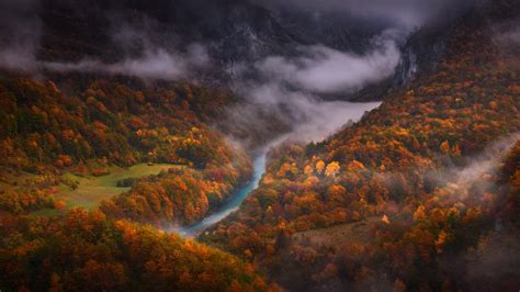 Nature Fall River Mist Aerial View Wallpapers Hd Desktop And