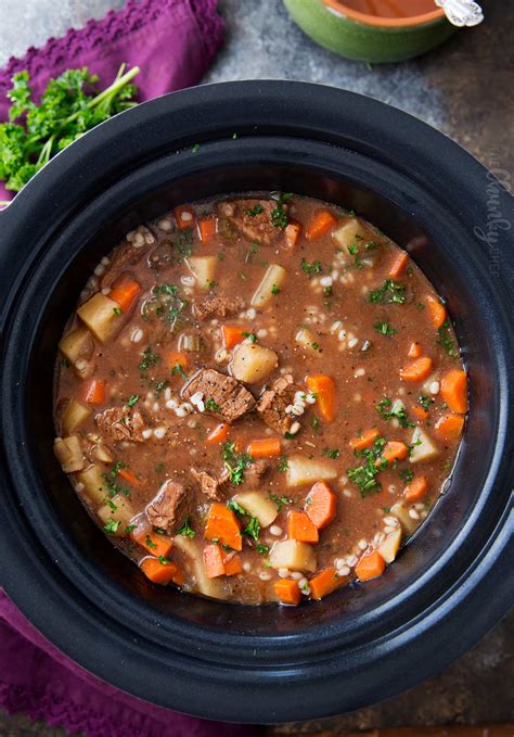 Slow Cooker Beef Barley Soup Recipe The Chunky Chef