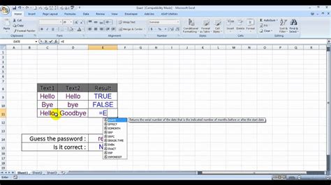 Ms Excel Exact Formula In Excel Youtube