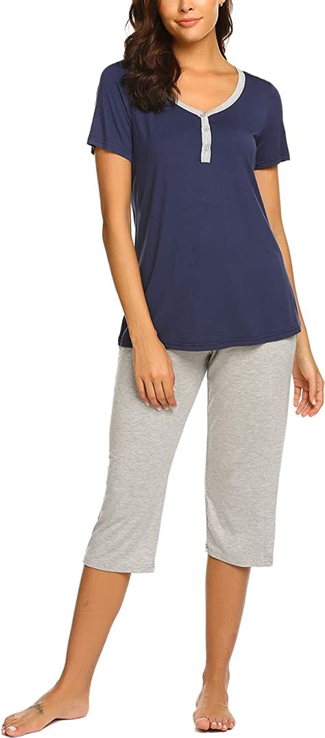 Ekouaer Womens Pjs Capri Pajama Pants Set Loose Fit Sleepwear Nightwear Sleepshirts Blue M At